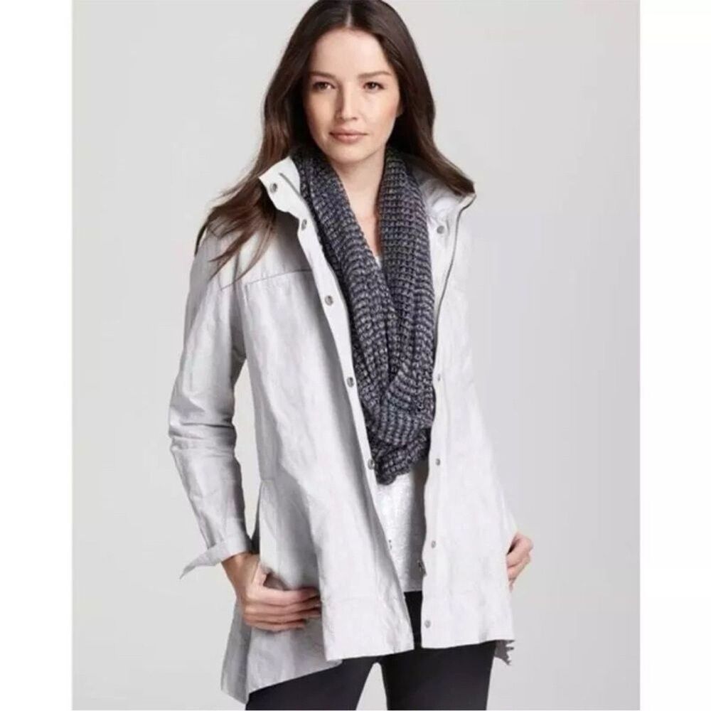 Eileen Fisher Rumpled Organic Cotton Blend Hooded Jacket Size XL